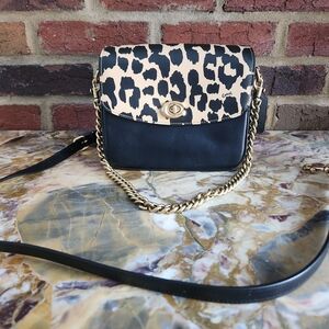 COACH Cassie Leopard Print Black Crossbody Bag